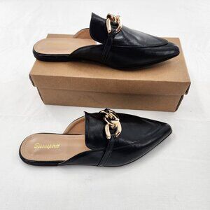 BISON SPIRIT Mules for Women Flats Pointed Toe Slip On Slides Loafer Shoes Black